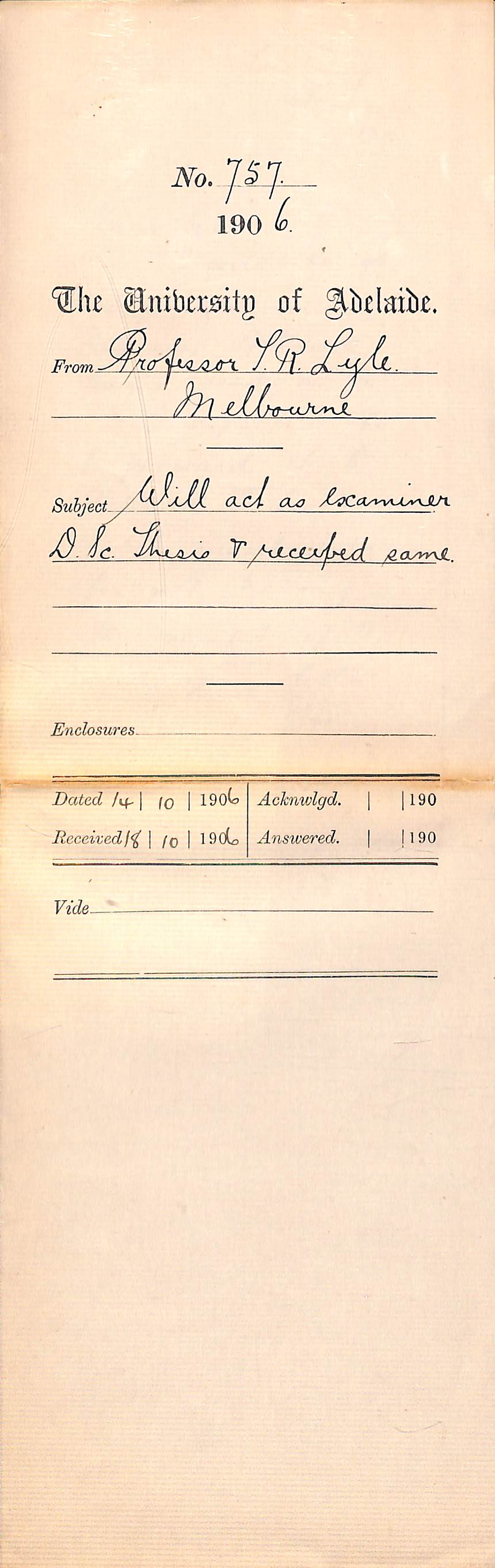 Agreeing to examine thesis with Professor Pollock