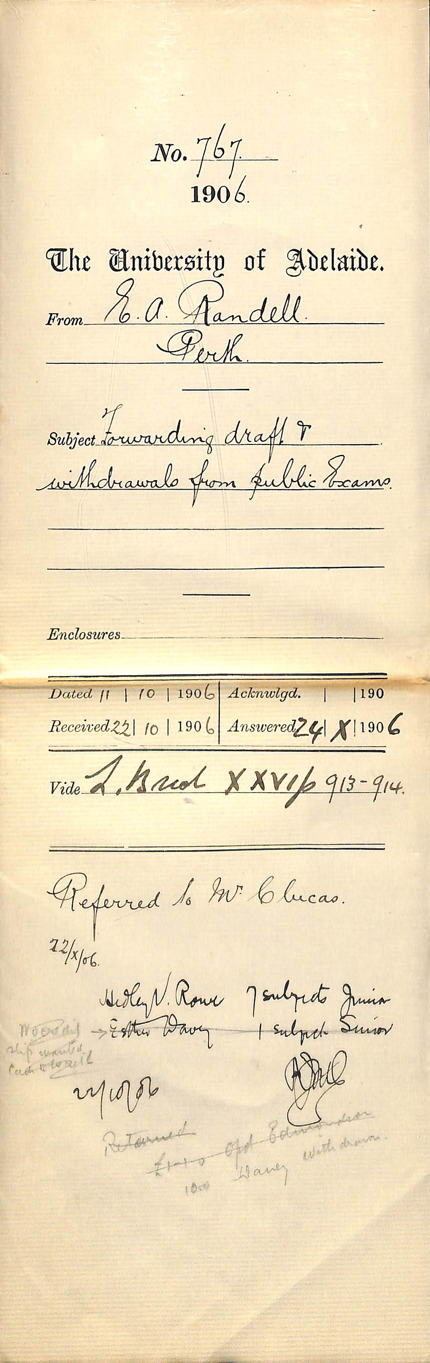 Regarding entries and withdrawals for examinations