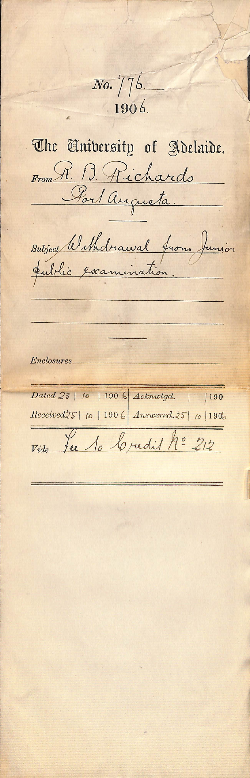 Refunding Junior exam fee due to illness