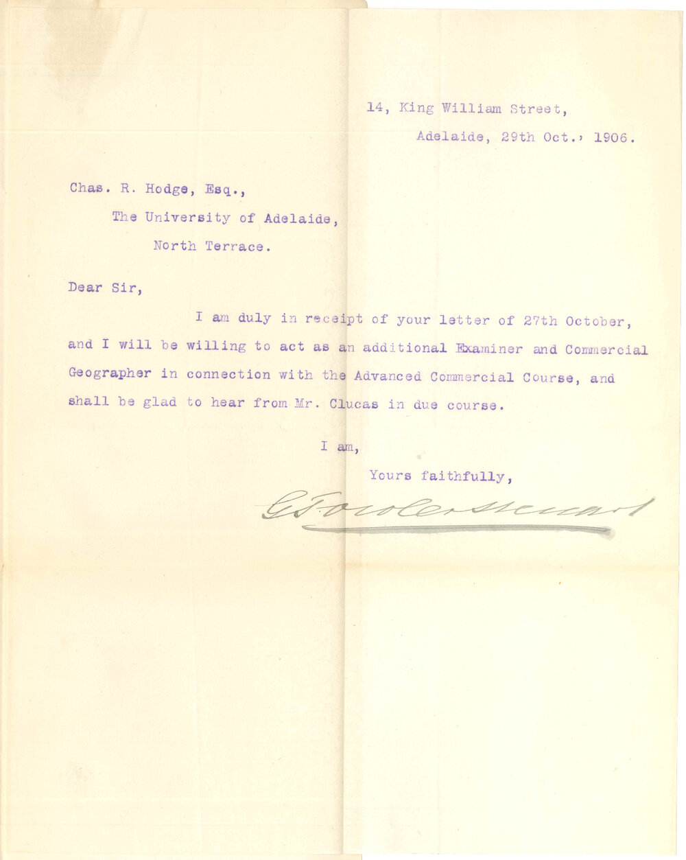 Accepting position as additional examiner