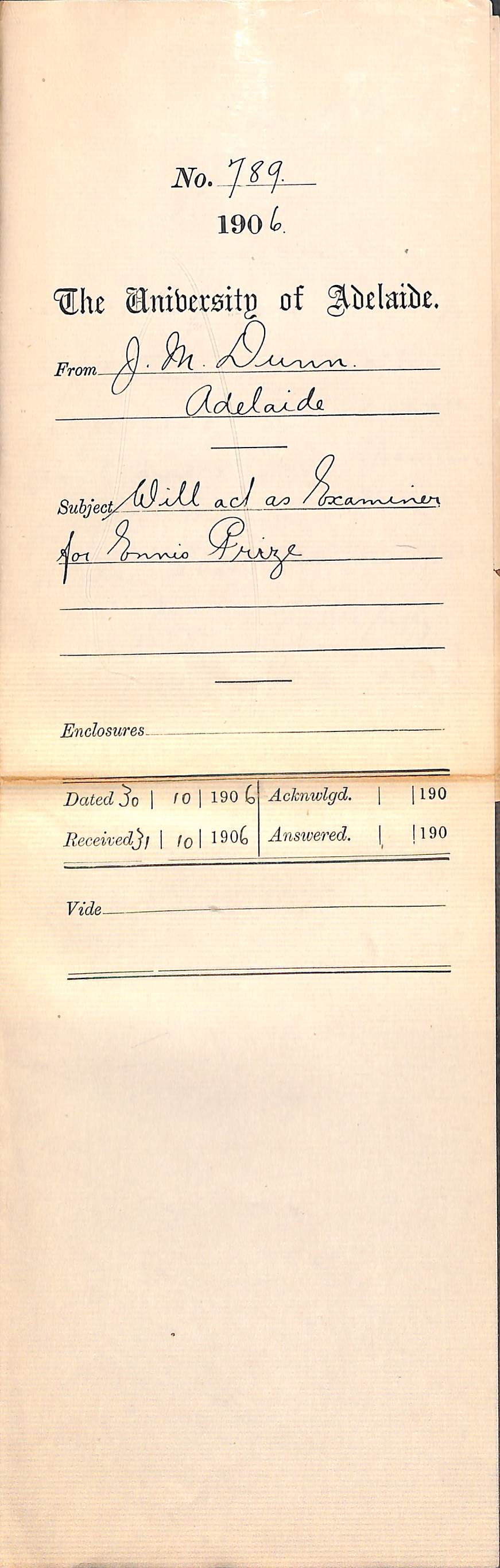 Accepting position as examiner for music prize