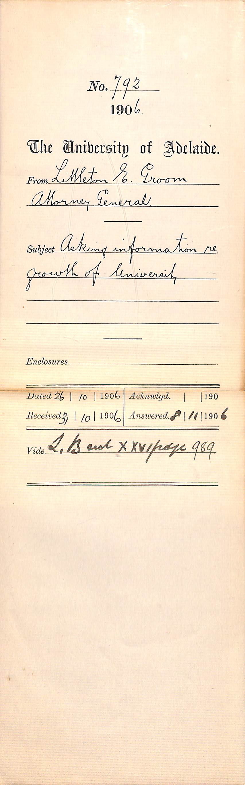 Requesting information on history of University of Adelaide