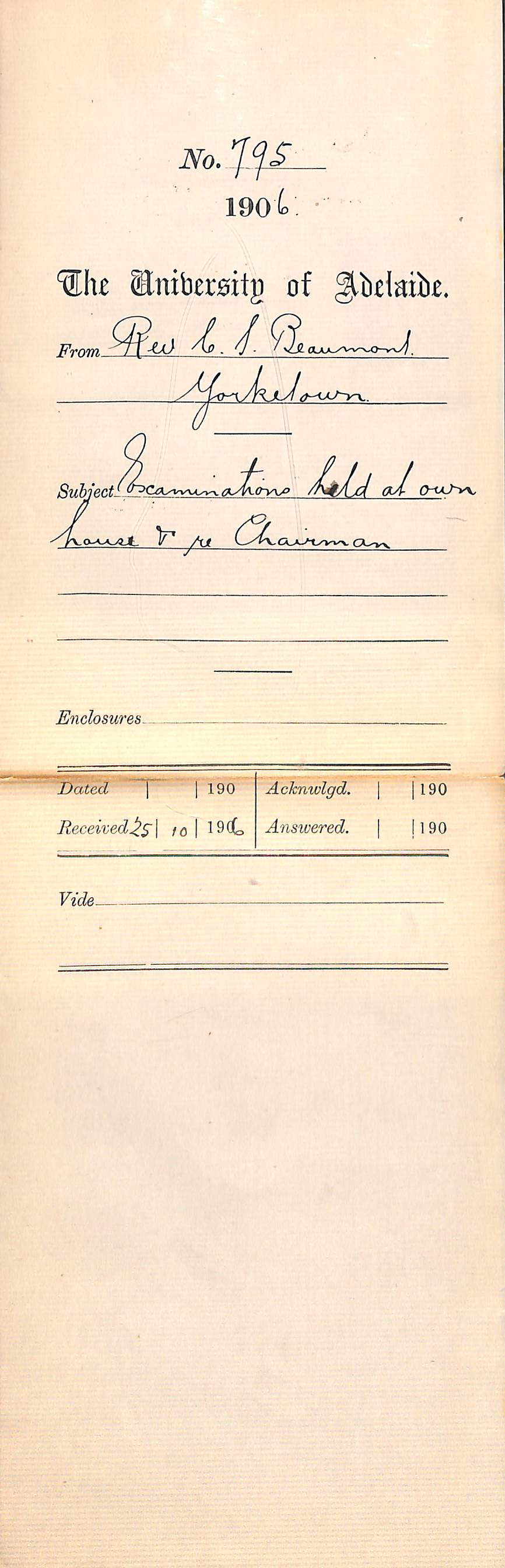 Correcting date for theory exam and name of Chairman at Yorketown
