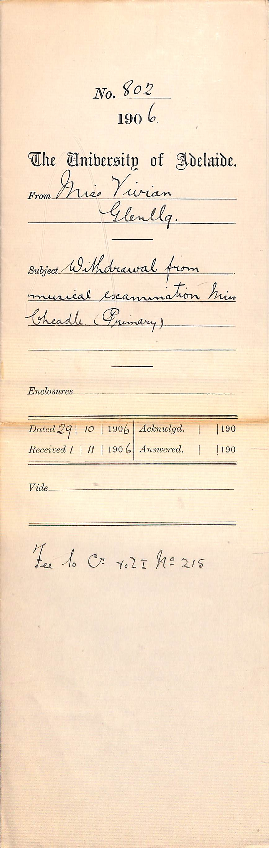 Withdrawing from music exam