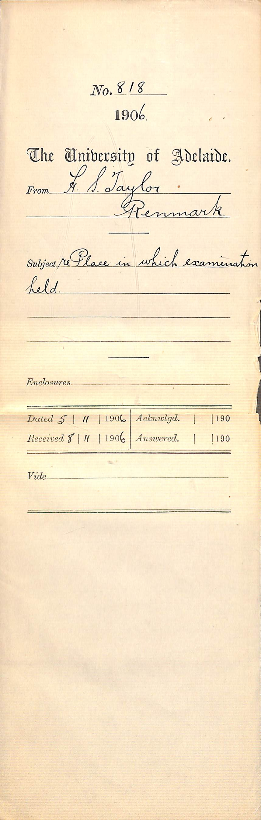 Regarding exam venue in Renmark