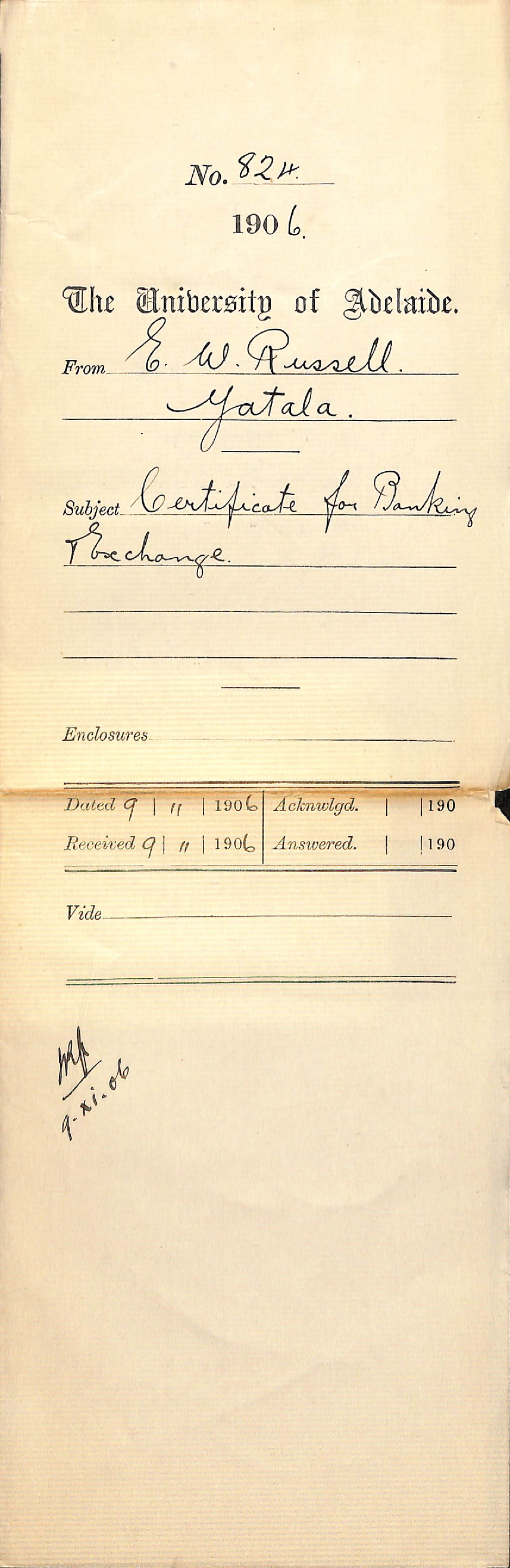 Requesting certificate and acknowledging receipt