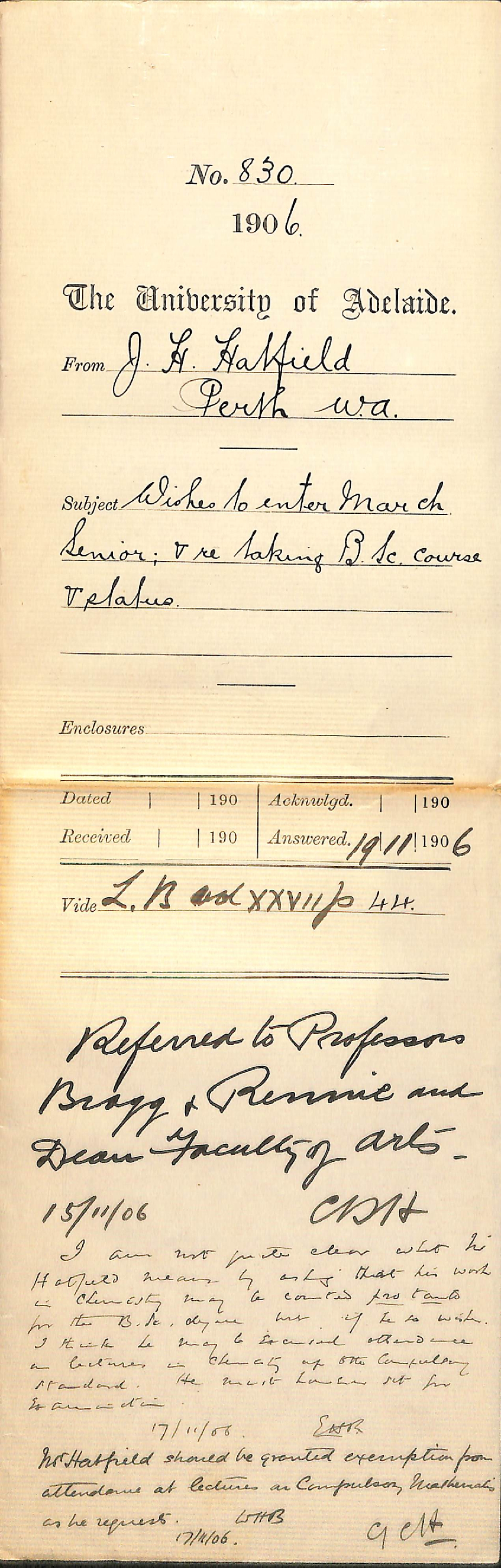 Entering for Senior exams and asking for recognition of prior study