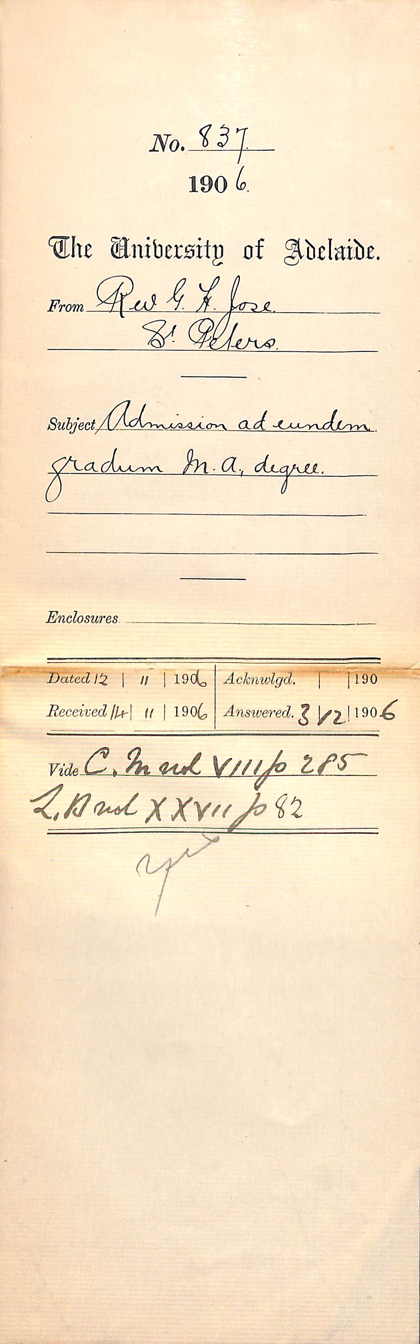 Applying for MA ad eundem gradum Rev Jose