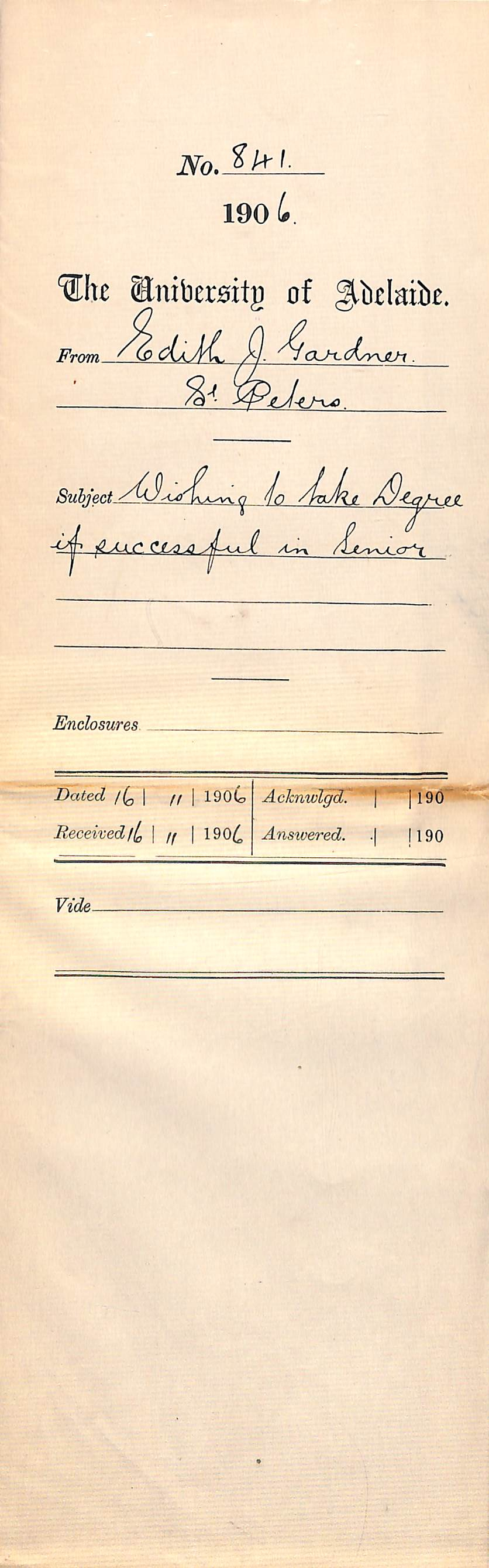 Wishing to take Degree if successful in Senior