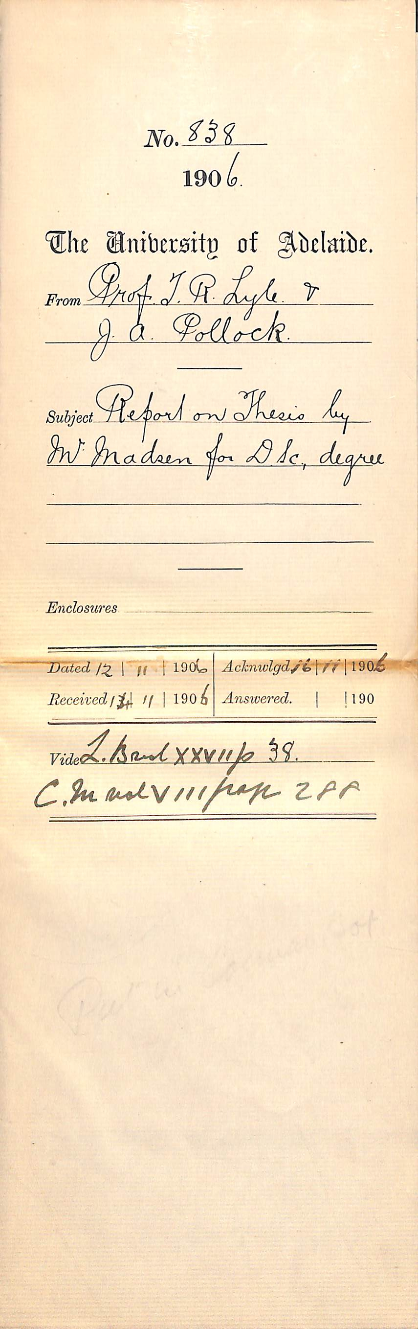 Reporting on examination of DSc thesis