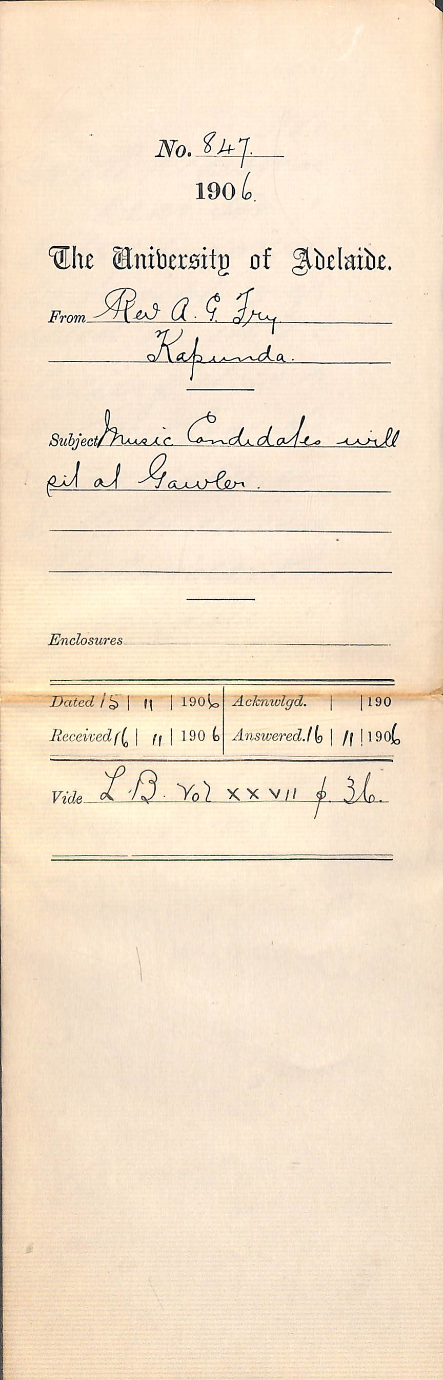 Music Candidates will sit at Gawler