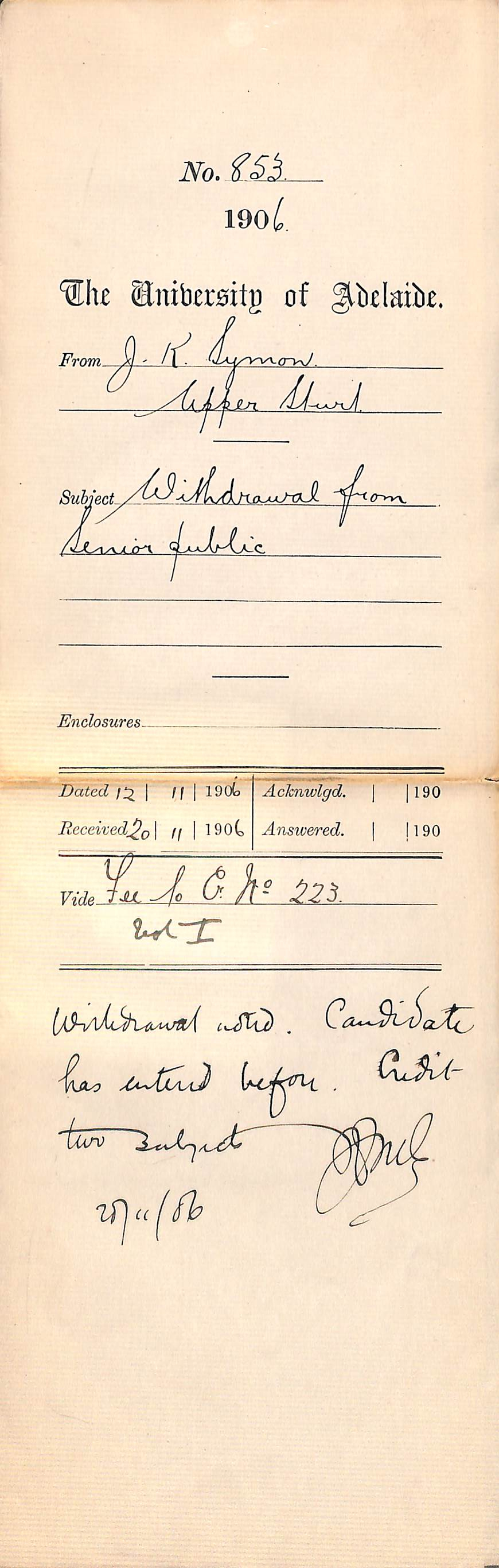 Withdrawal from Senior Public