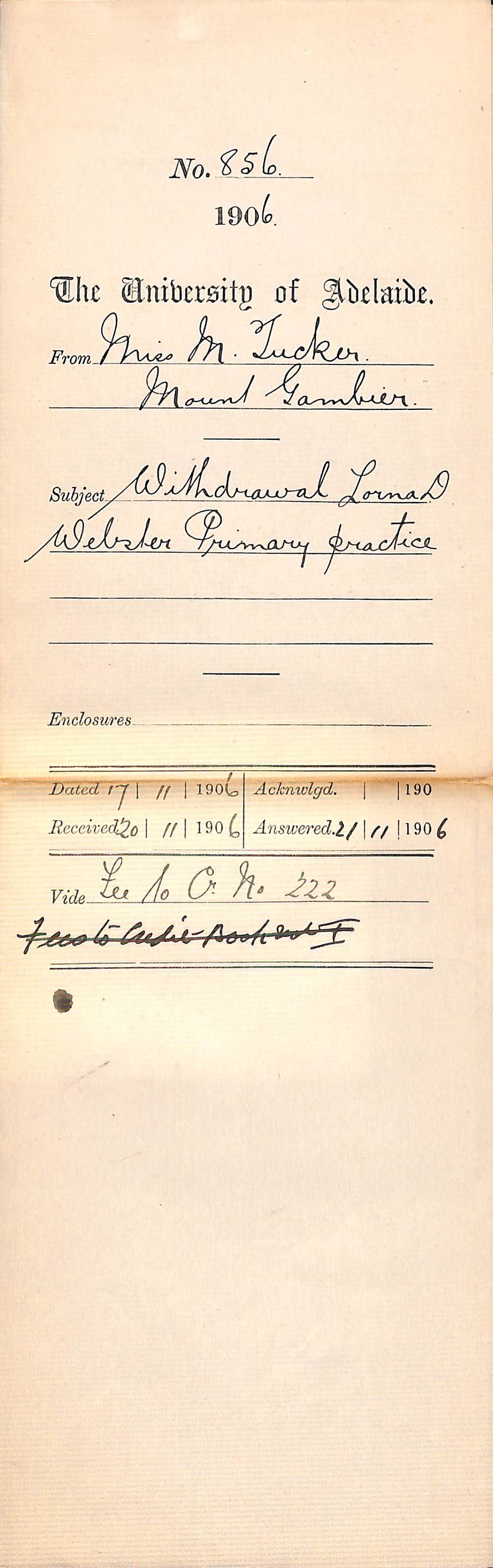 Withdrawal Lorna D Webster Primary Practice