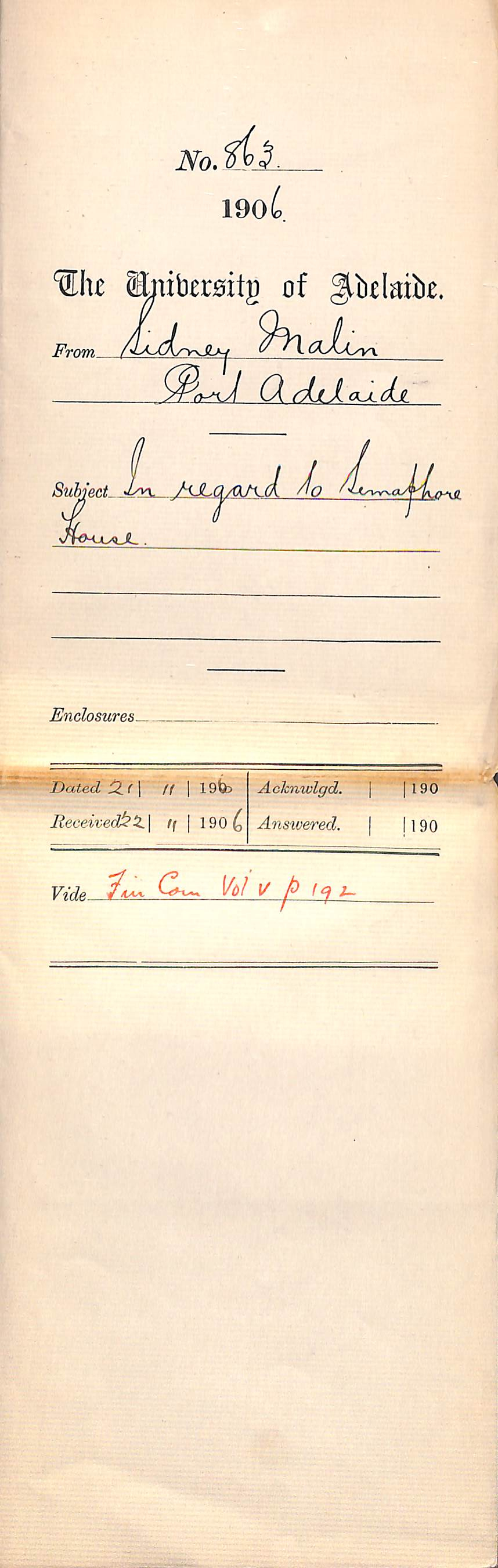 In regard to Semaphore House