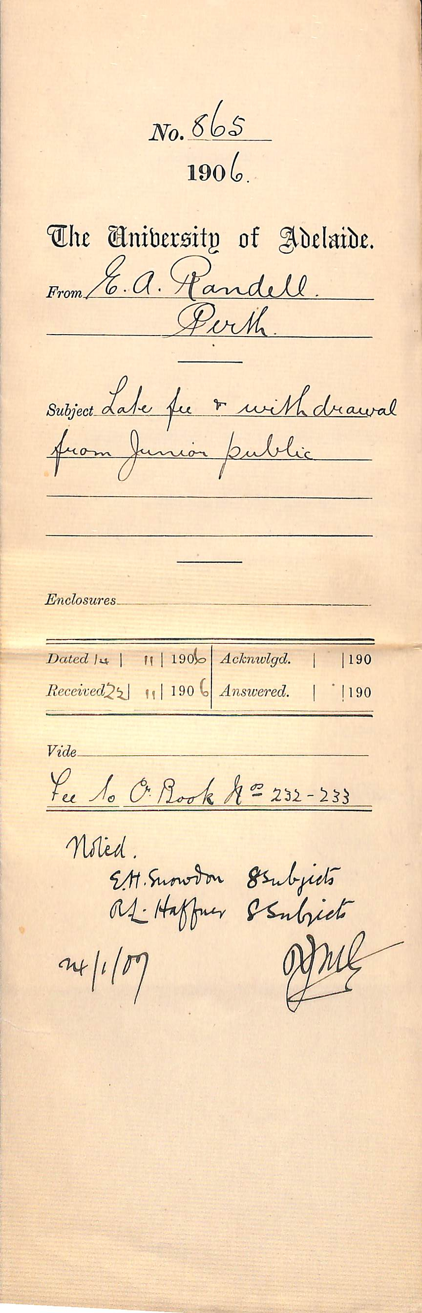 Late Fee and withdrawal from Junior Public