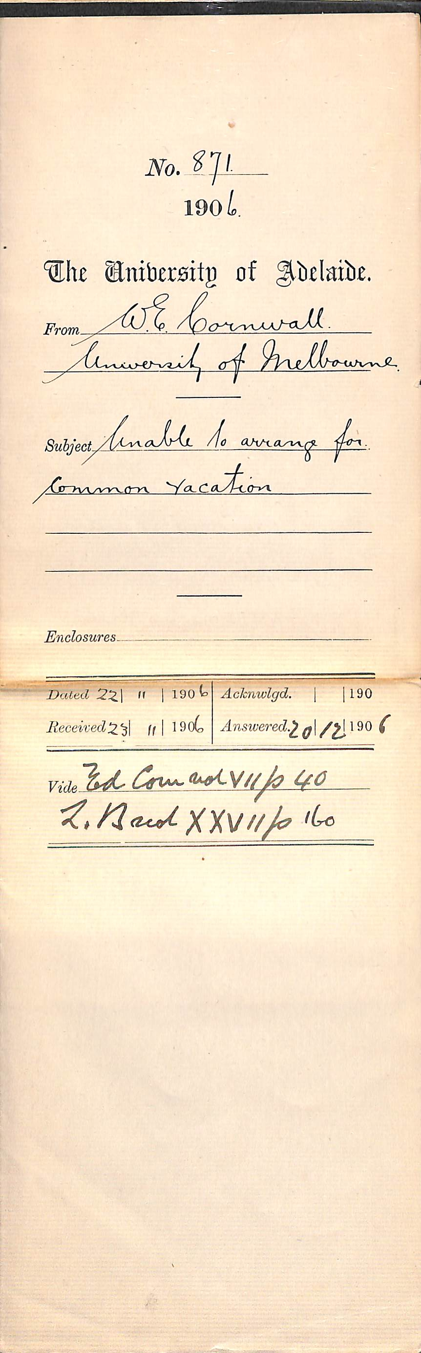 Unable to arrange for Common Vacation