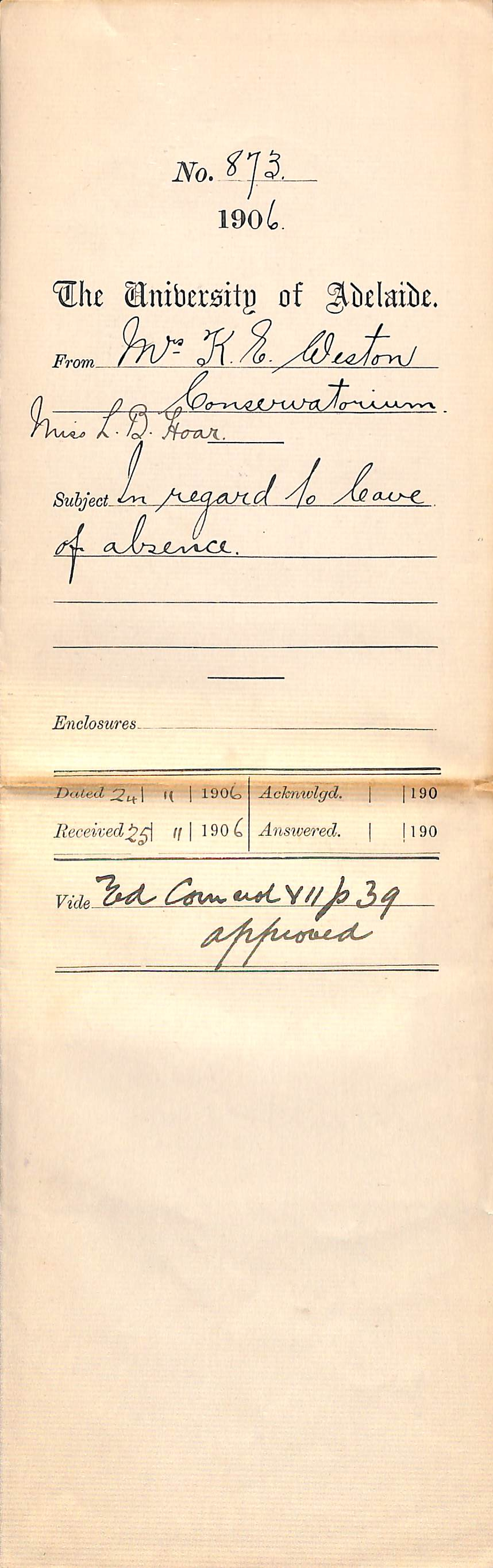 In regard to leave of absence