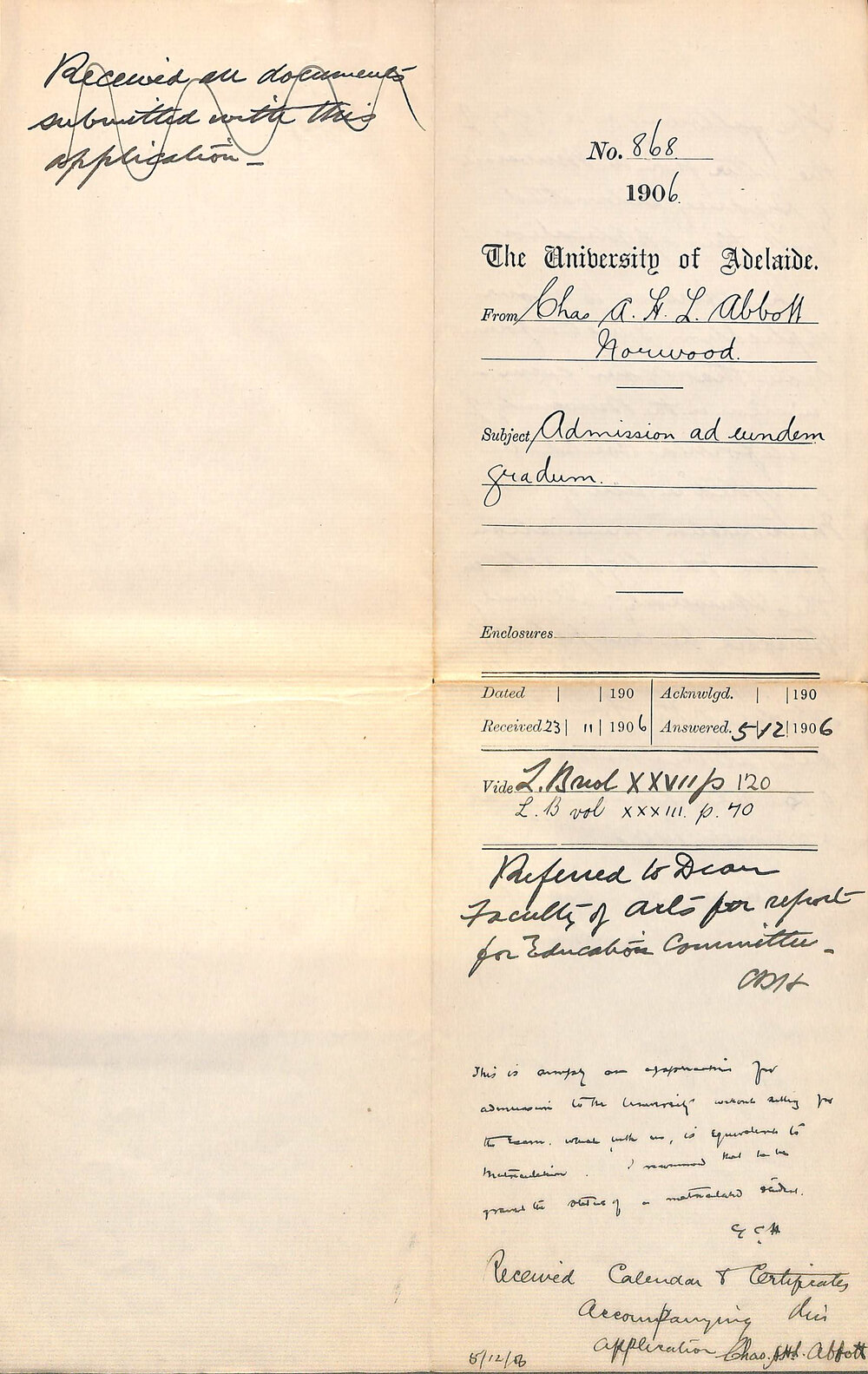 Admission ad eundem gradum - Abbott