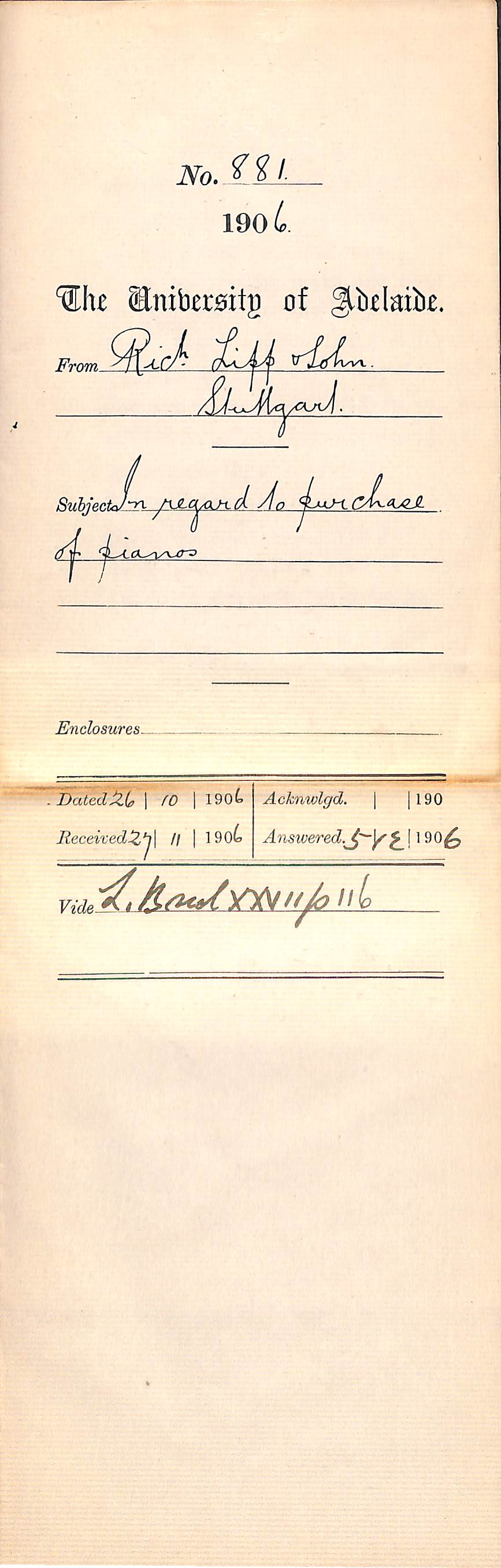 In regard to purchase of Piano