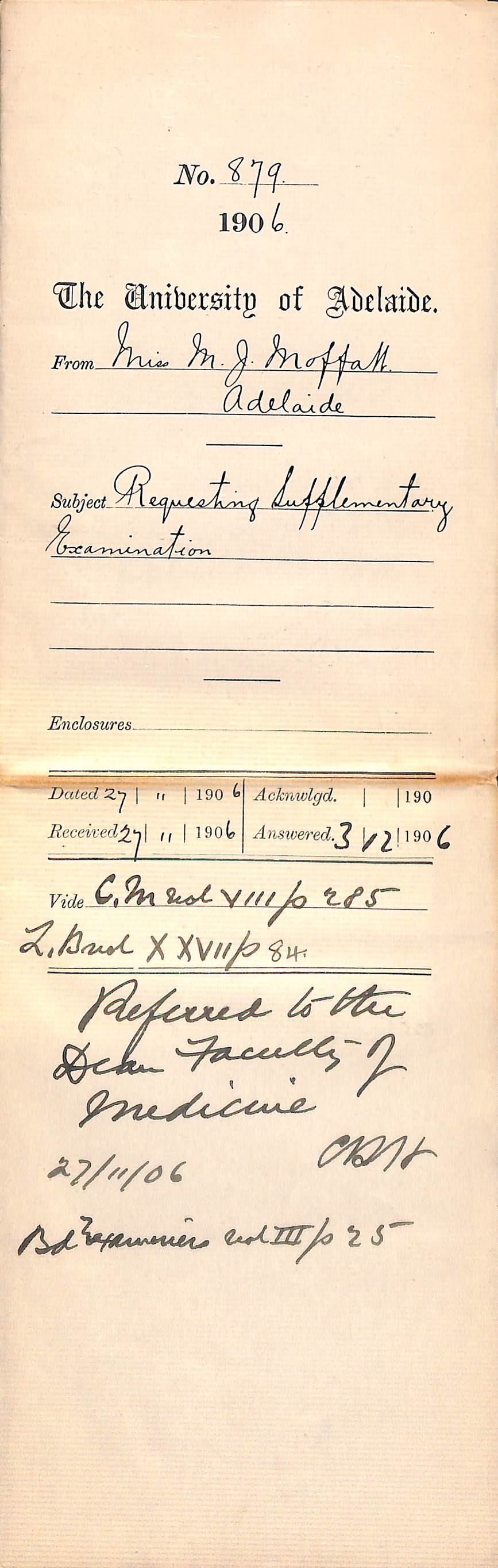 Requesting Supplementary Examination - Moffatt