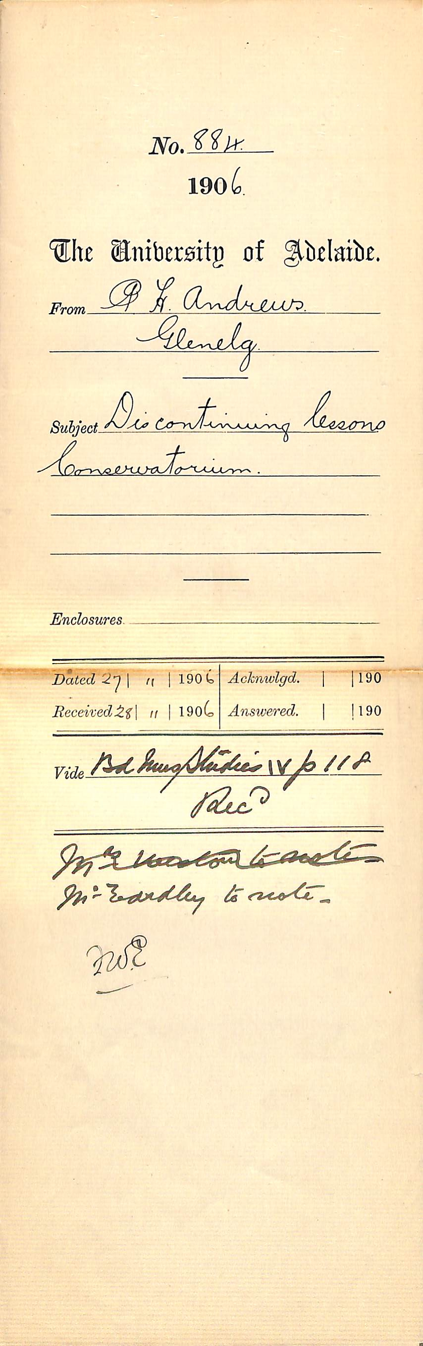 Discontinuing lessons Conservatorium - Andrews