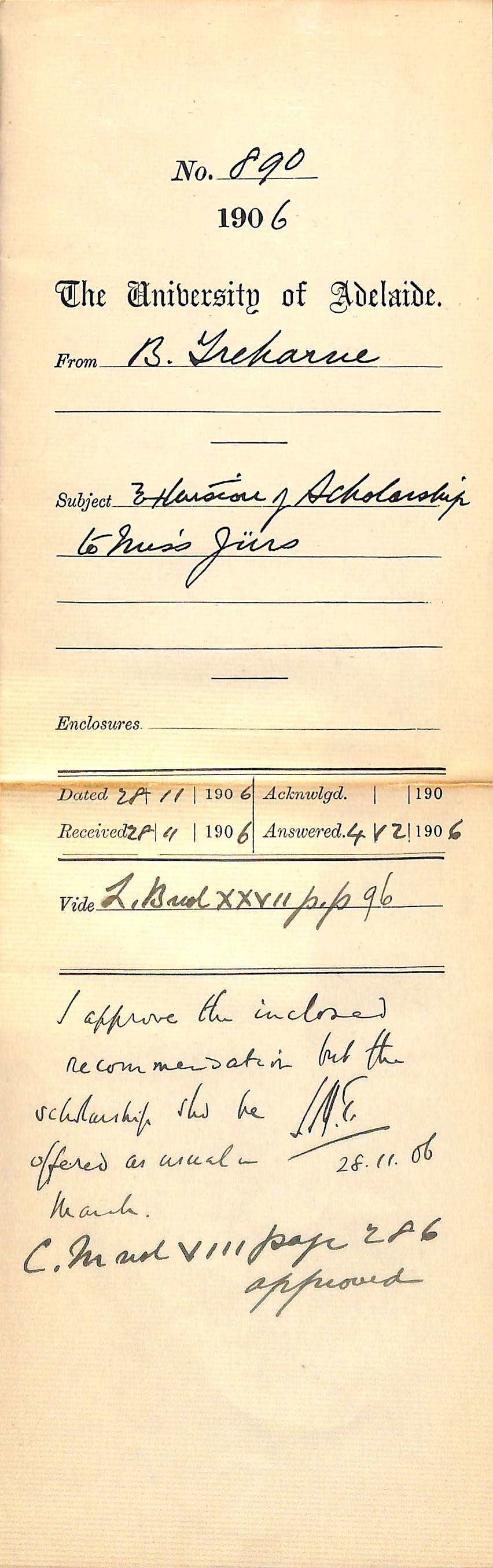 Extension of Scholarship to Miss Jurs