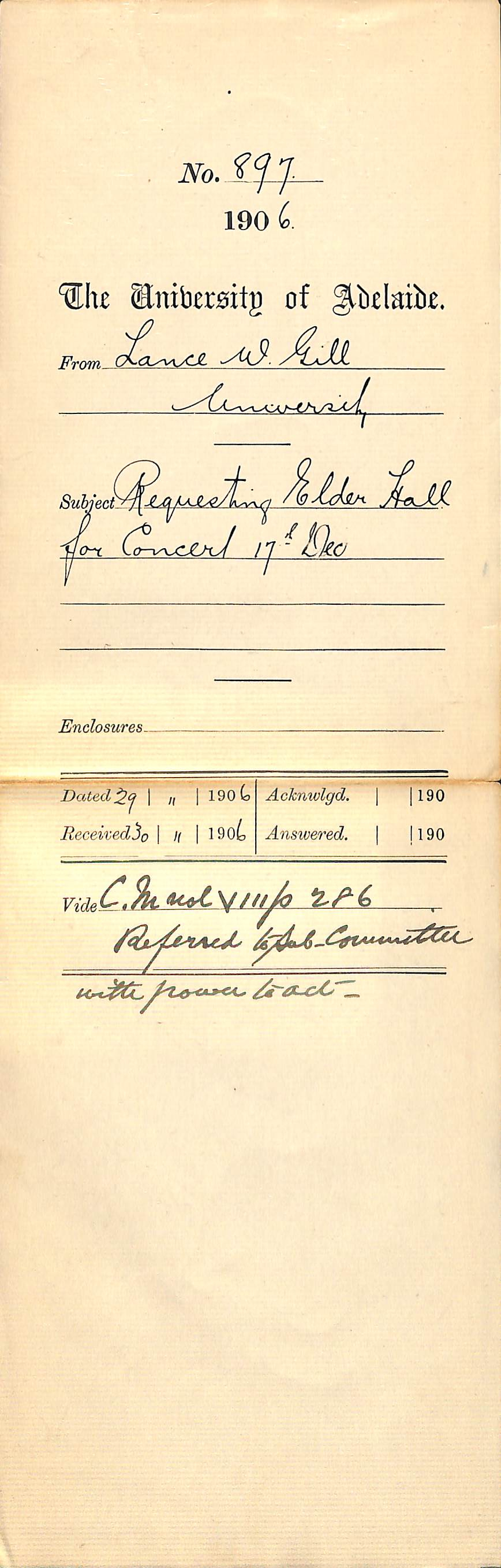 Requesting Elder Hall for Concert 17th December