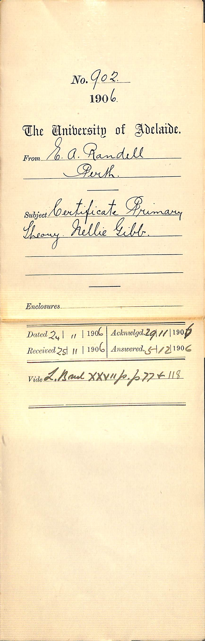 Certificate Primary Theory Nellie Gibb