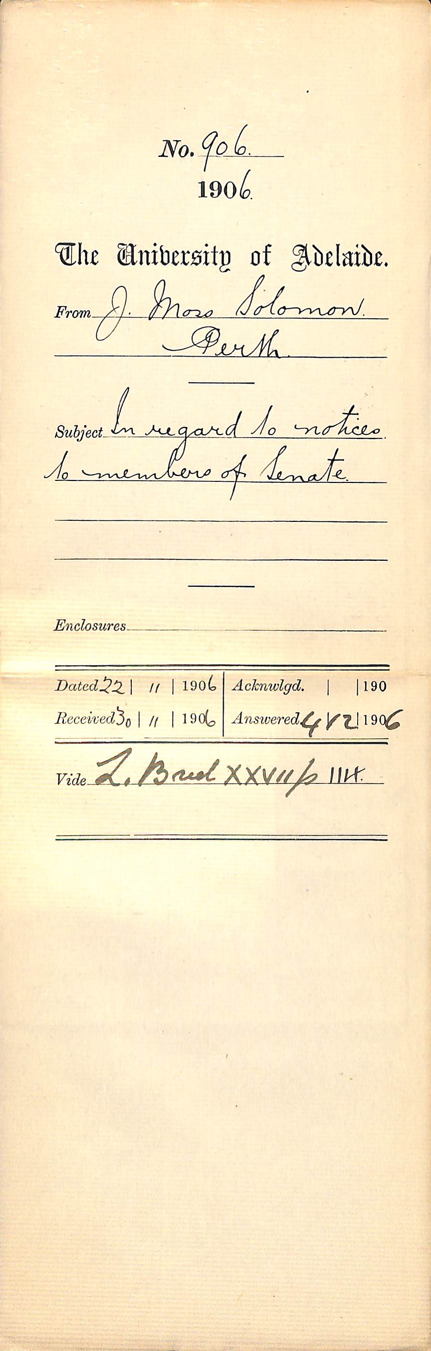 In regard to notices to members of Senate