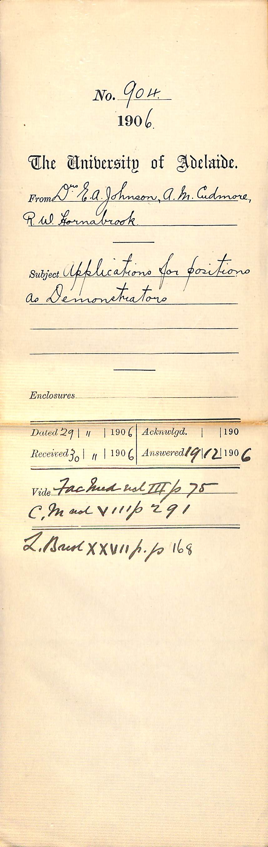 Applications for positions as Demonstrators