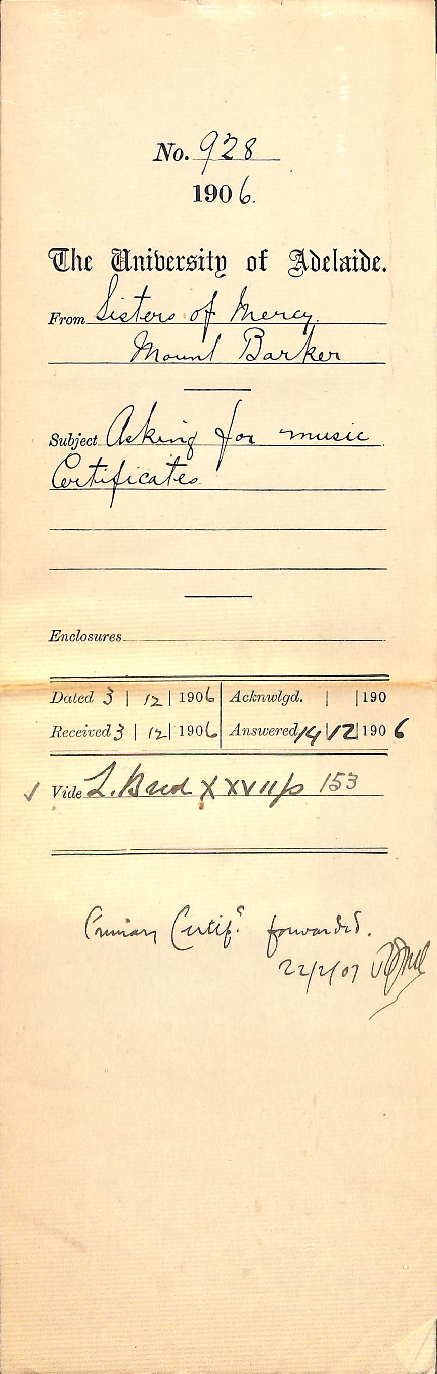 Asking for Music Certificates - Sisters of Mercy