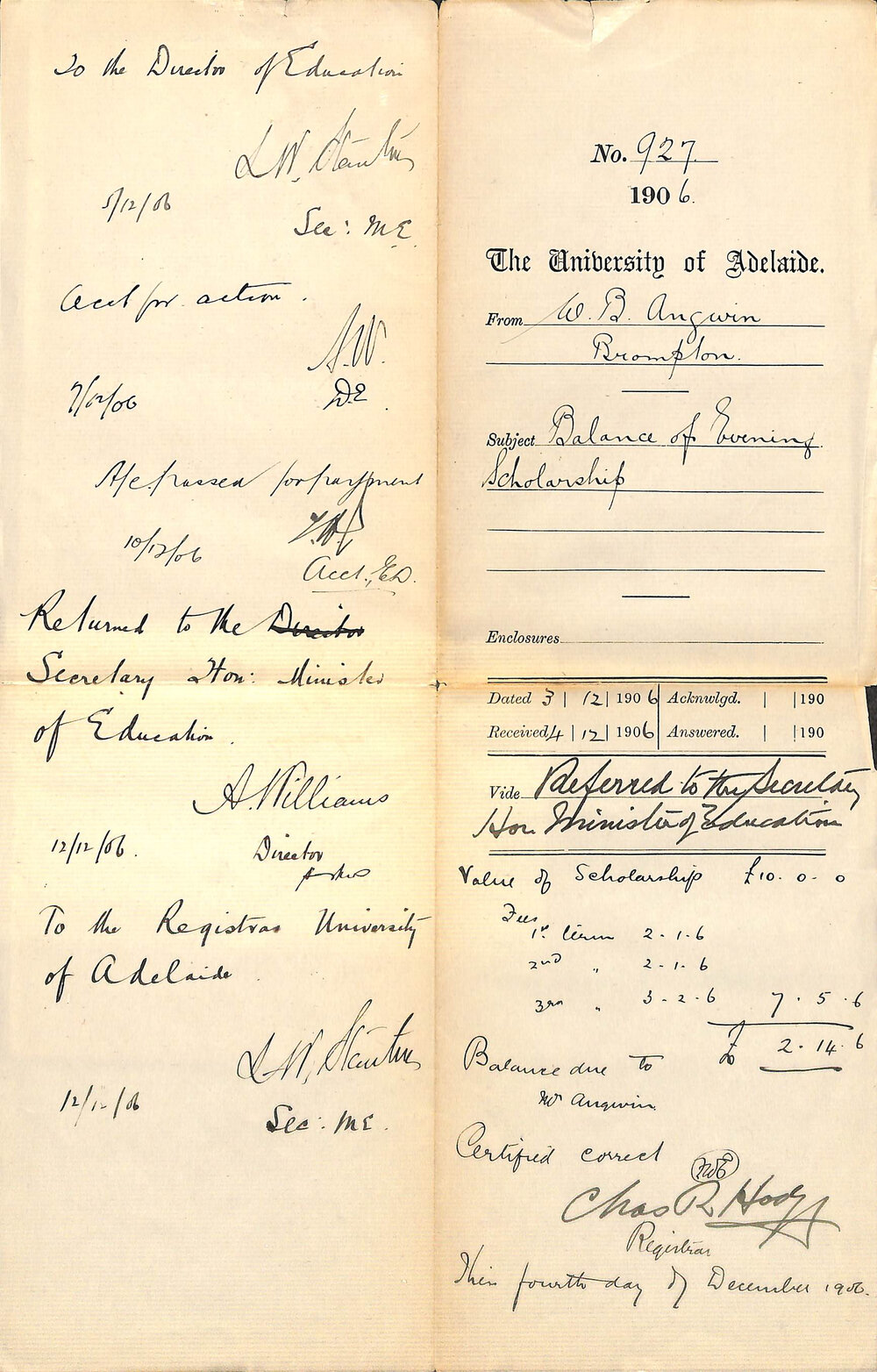 Balance of Evening Scholarship