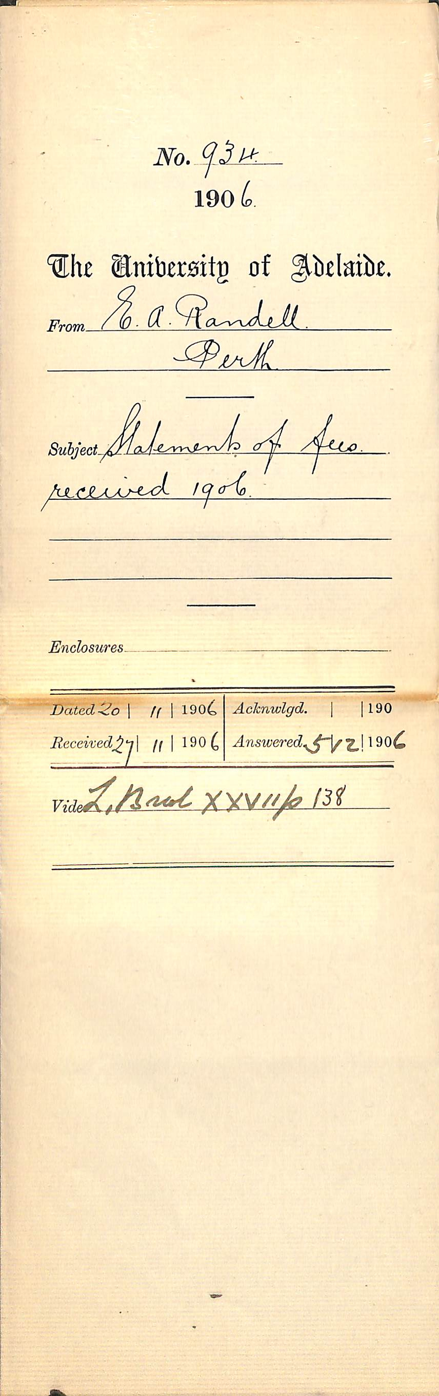 Statements of fees received 1906