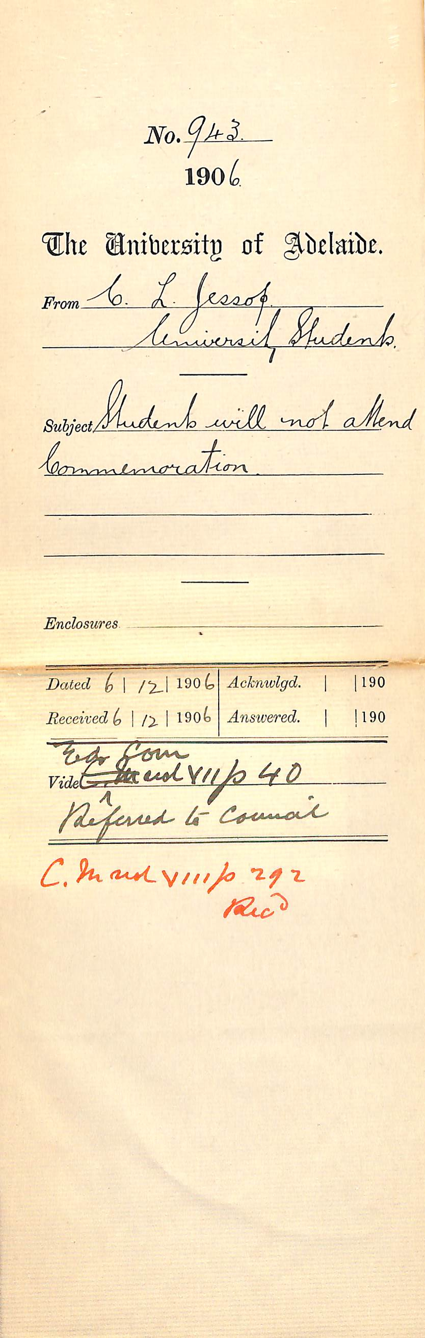 Students will not attend Commemoration