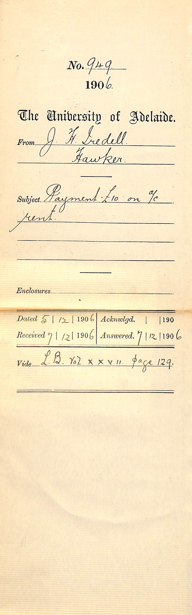 Payment &pound;10 on Accounts rent