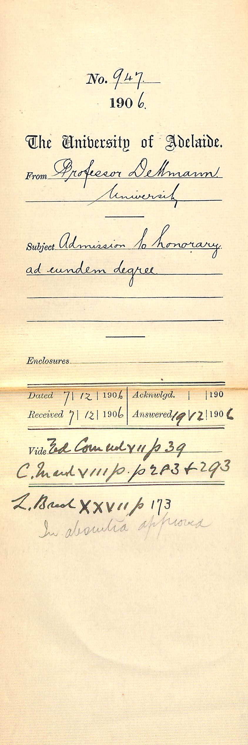 Admission to Honorary ad eundem Degree