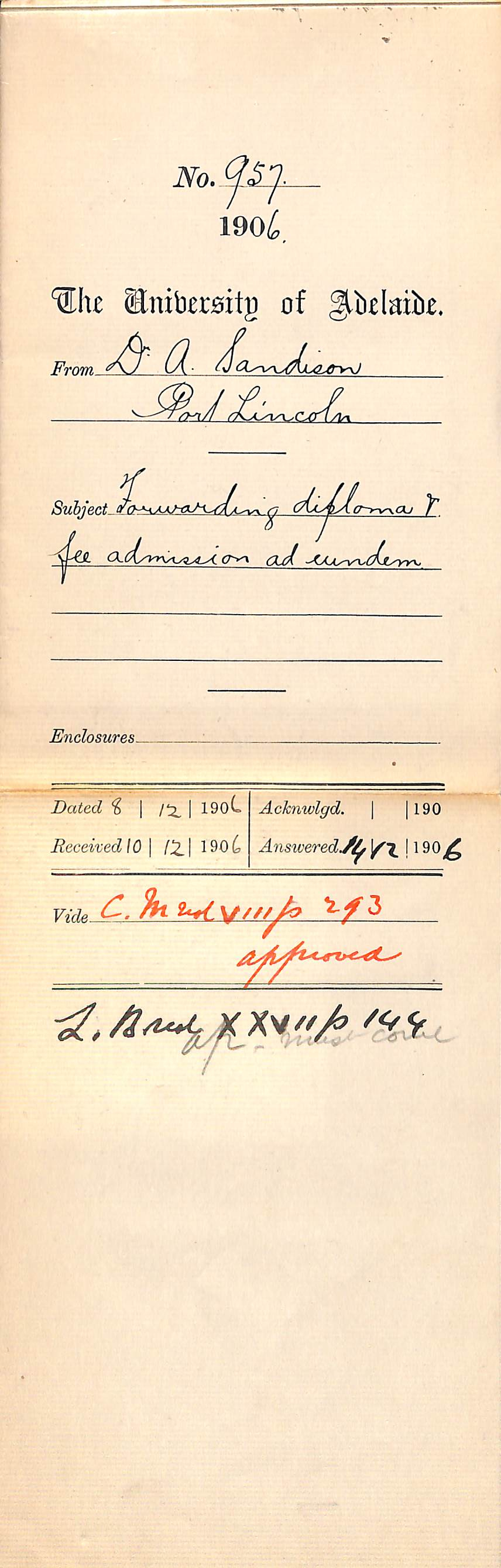 Fowarding Diploma and Fee admission ad eundem