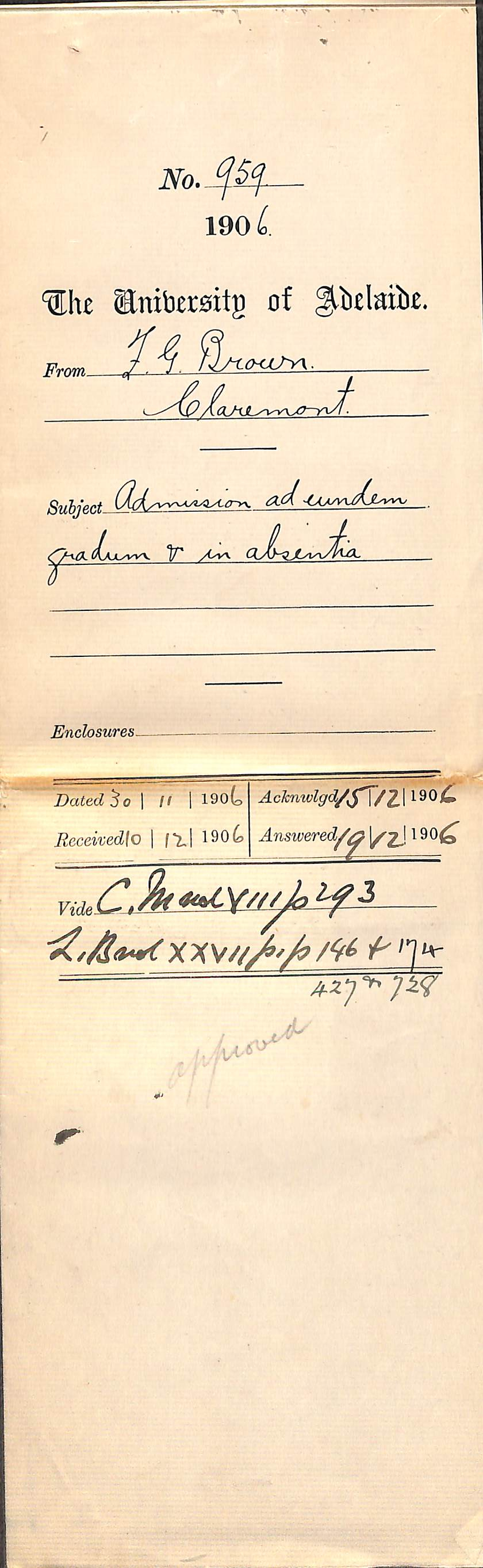 Admission ad eundem gradum and in absentia