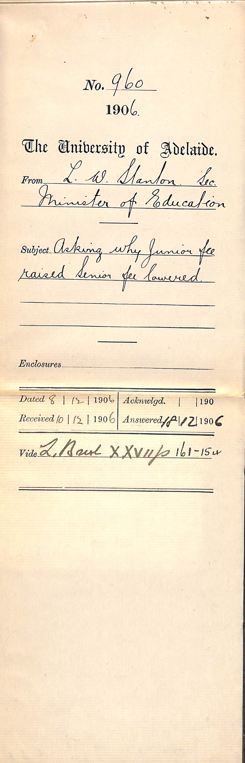 Asking why Junior Fee raised Senior Fee lowered