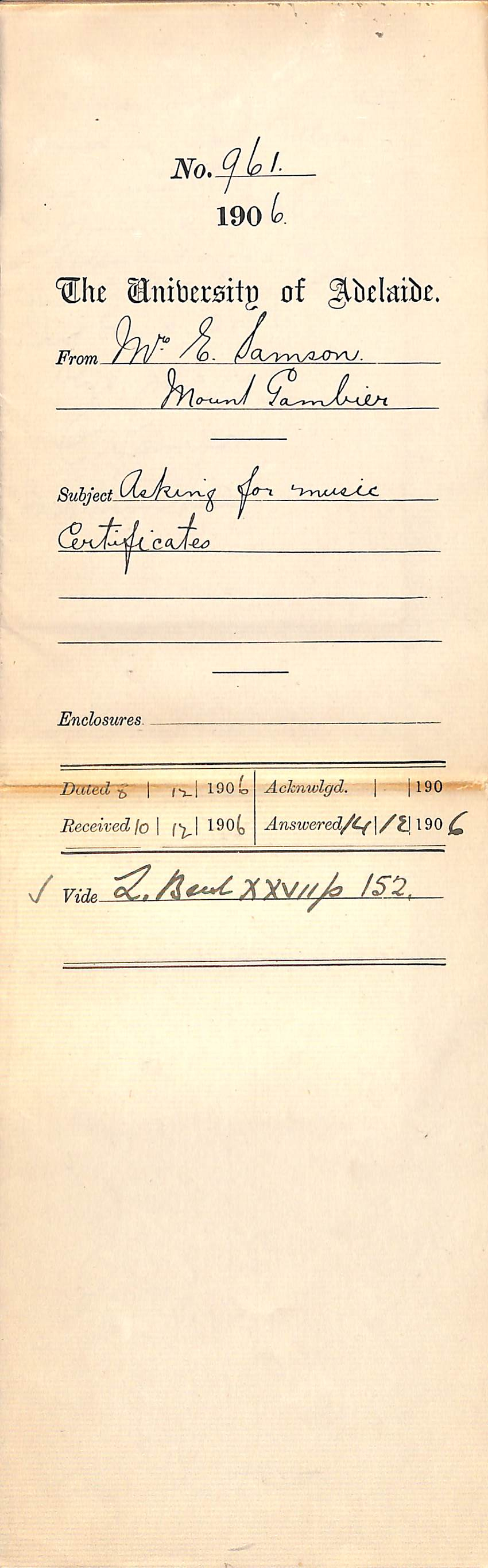 Asking for Music Certificates - Samson