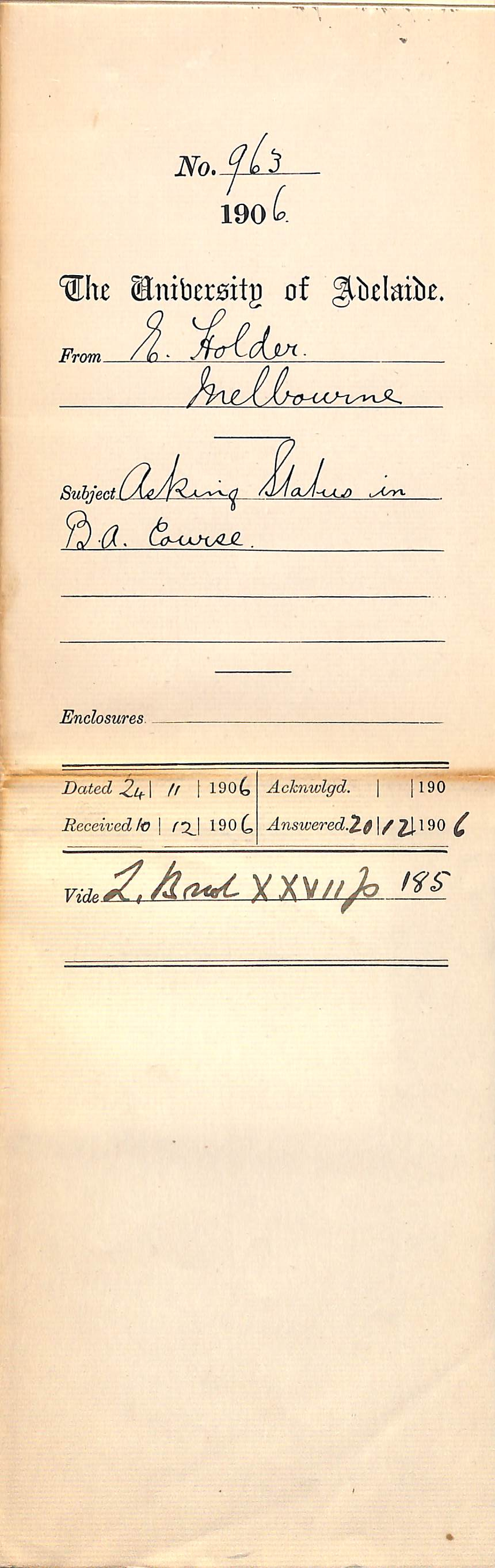 Asking Status in B A Course