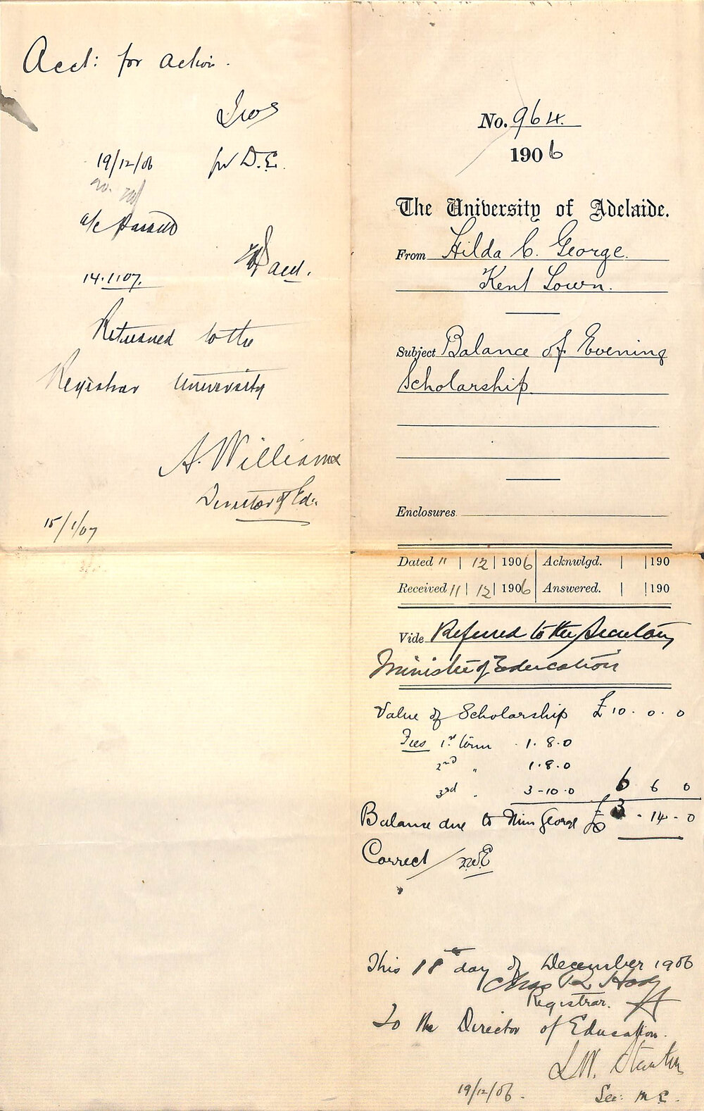 Balance of Evening Scholarship 