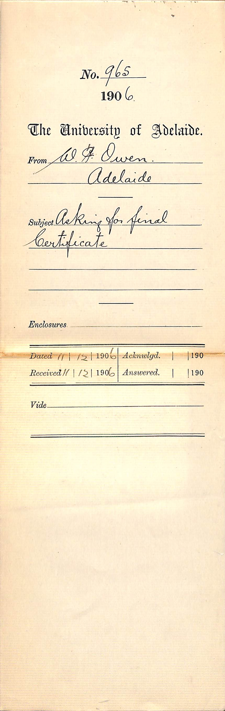 Asking for Final Certificate