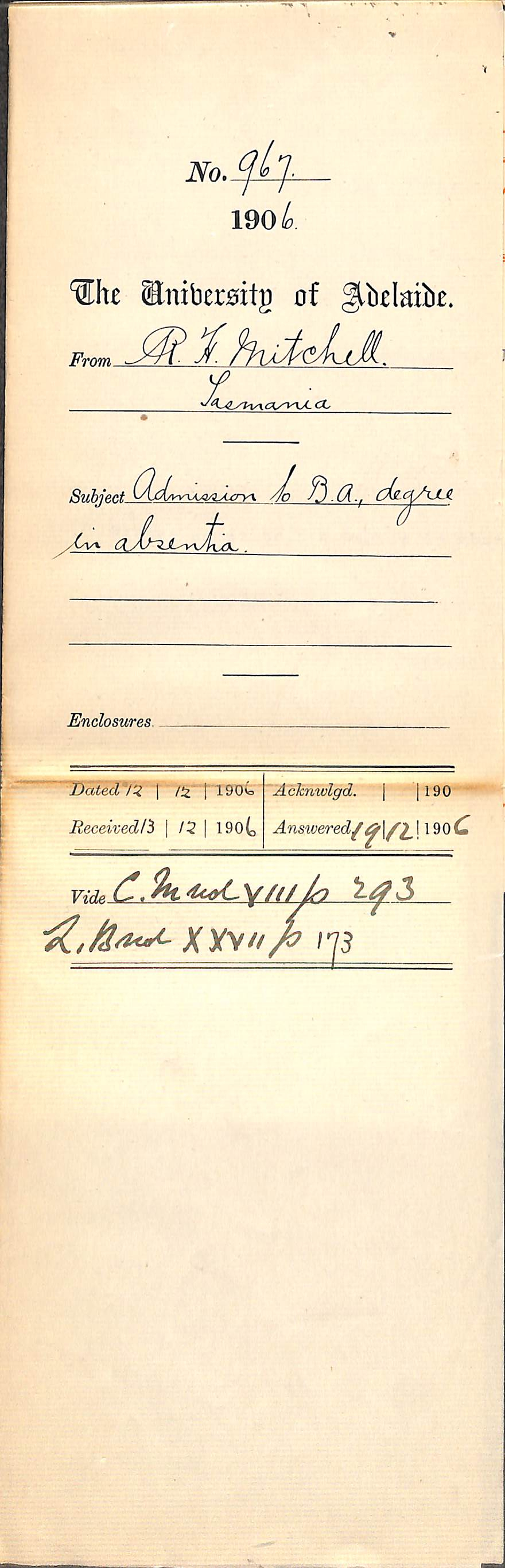 Admission to B A Degree in absentia