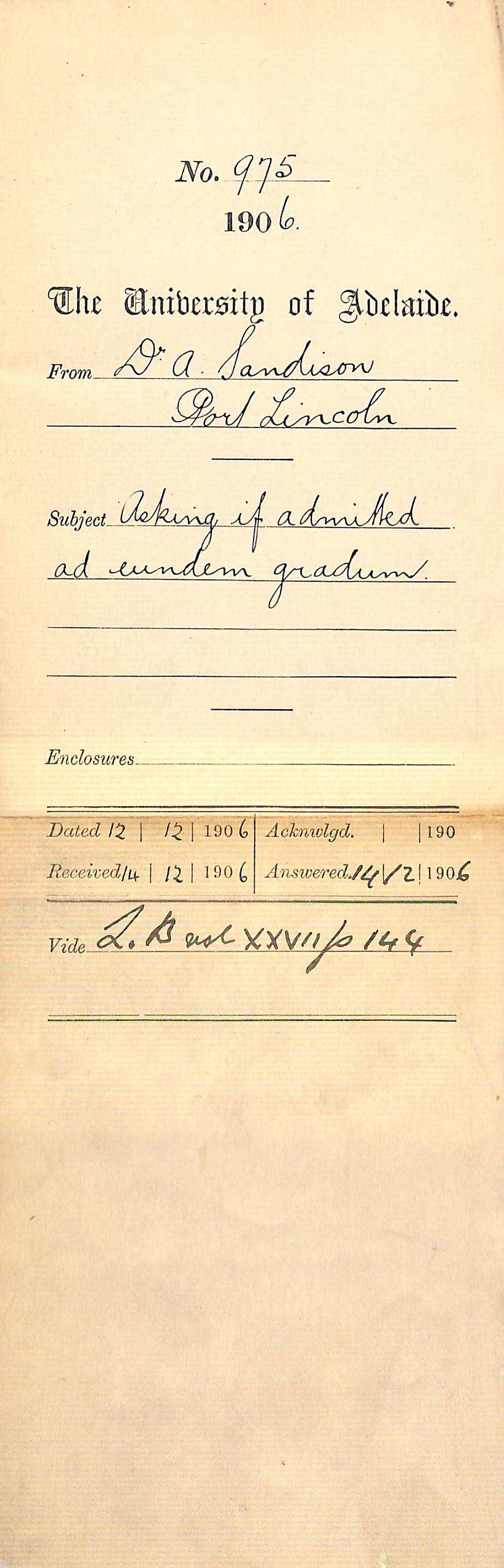 Asking if admitted ad eundem gradum