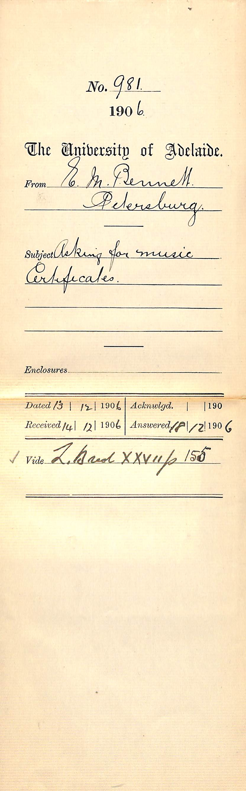 Asking for Music Certificates - Bennett