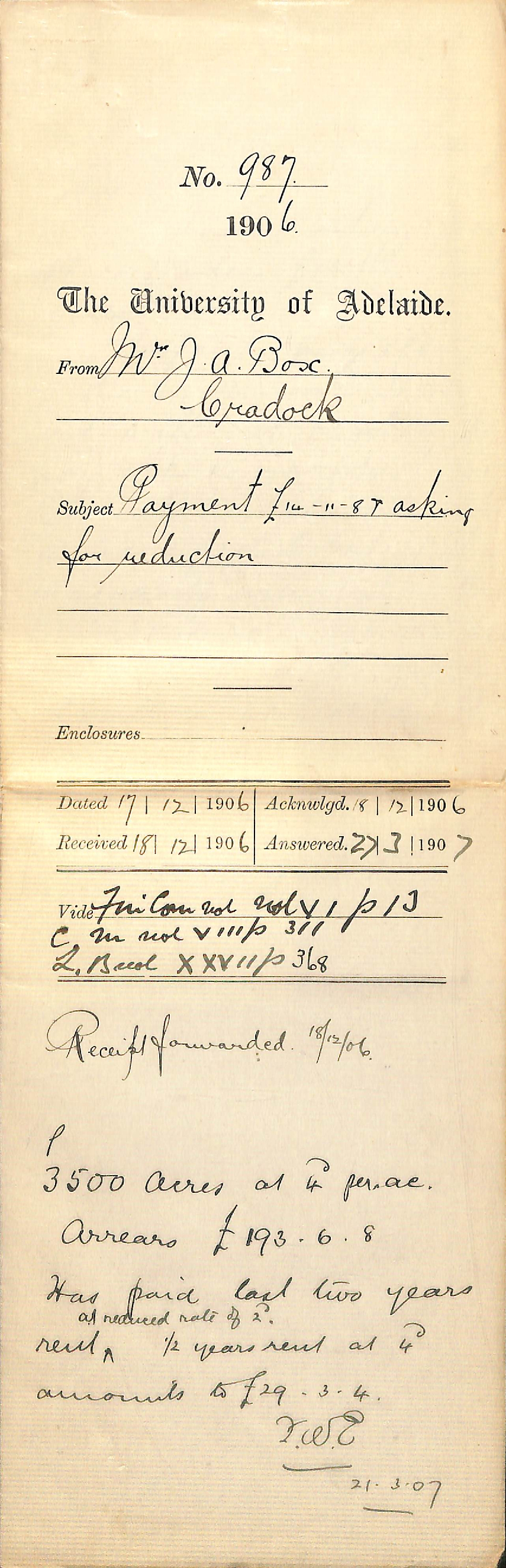 Payment &pound;14-11-8 and asking for reduction