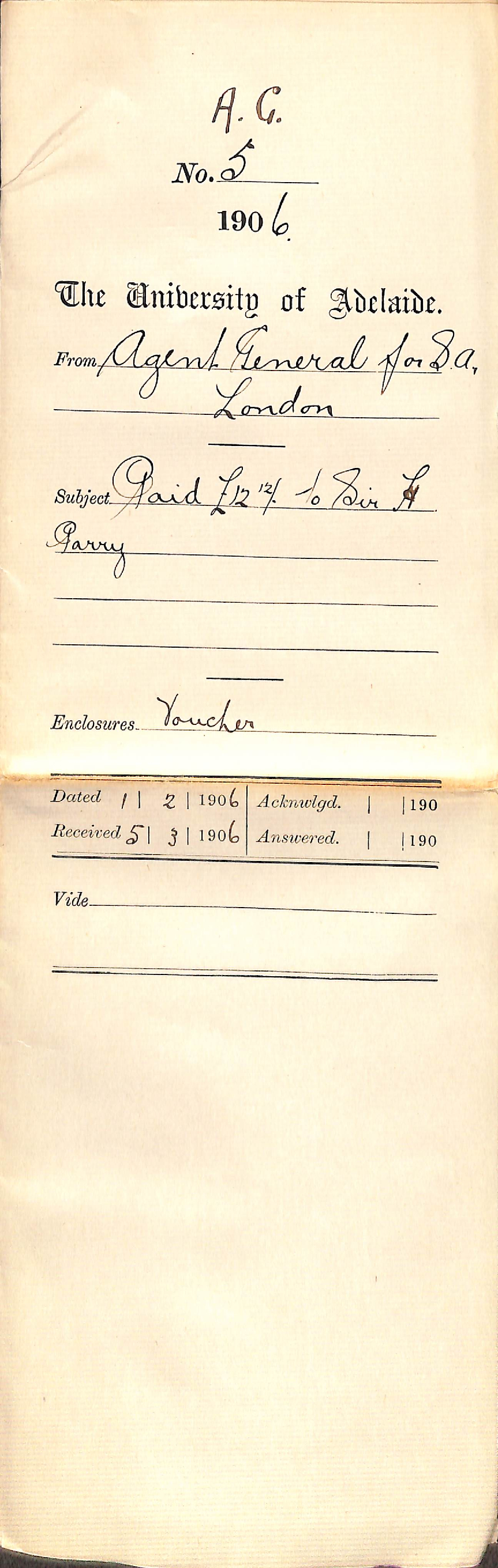 Paid &pound;12-12- to Sir H Parry