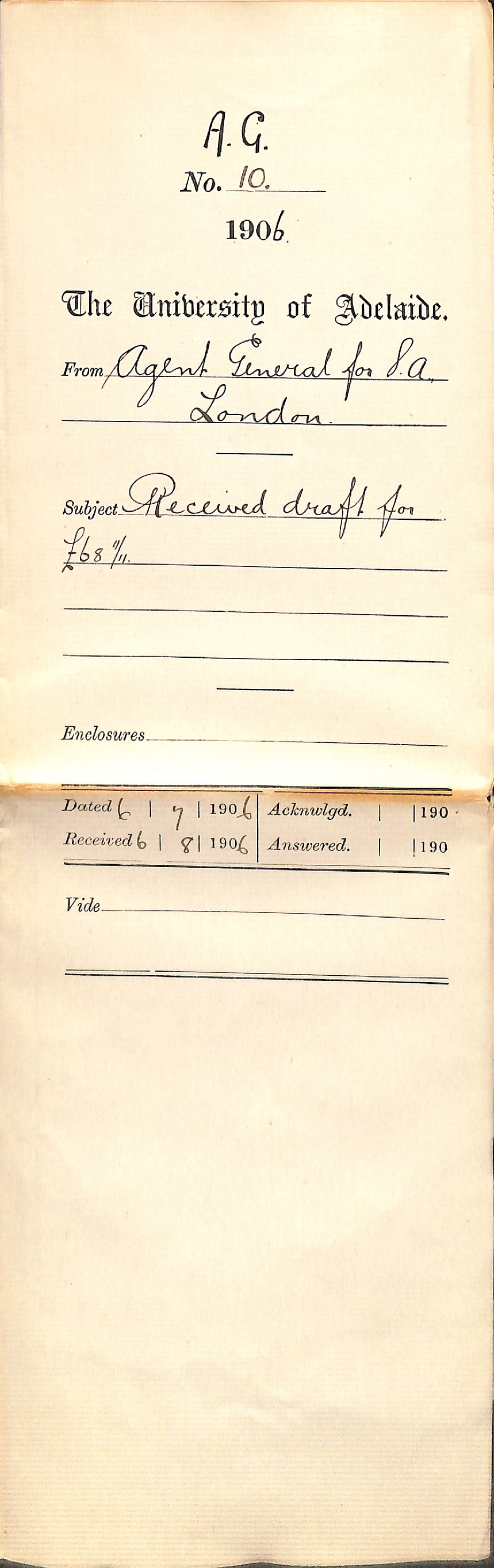 Received draft for &pound;68-11-11