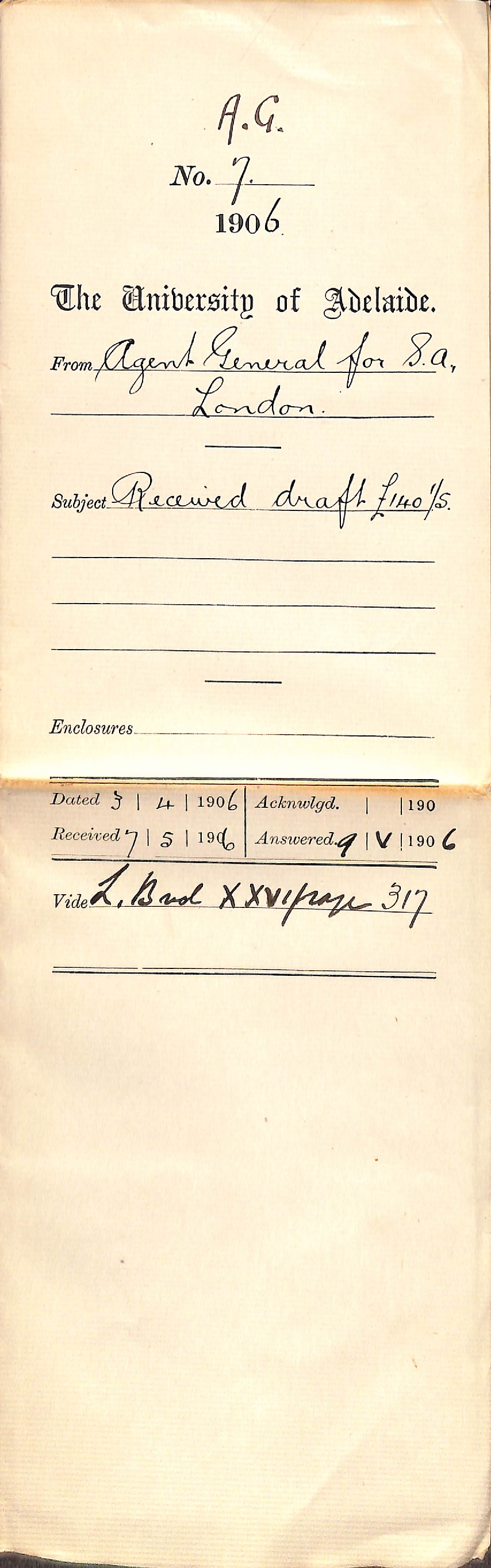 Received draft for &pound;140-1-5